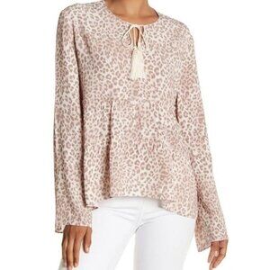 Marchesa Rose Leopard Print Self Tie Blouse Flared Sleeves Hi-Lo Boho Festival S